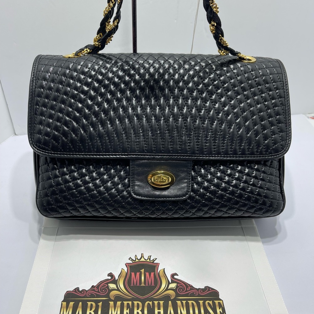 Bally Quilted Leather Shoulder Bag in Black. - Picture 4 of 16